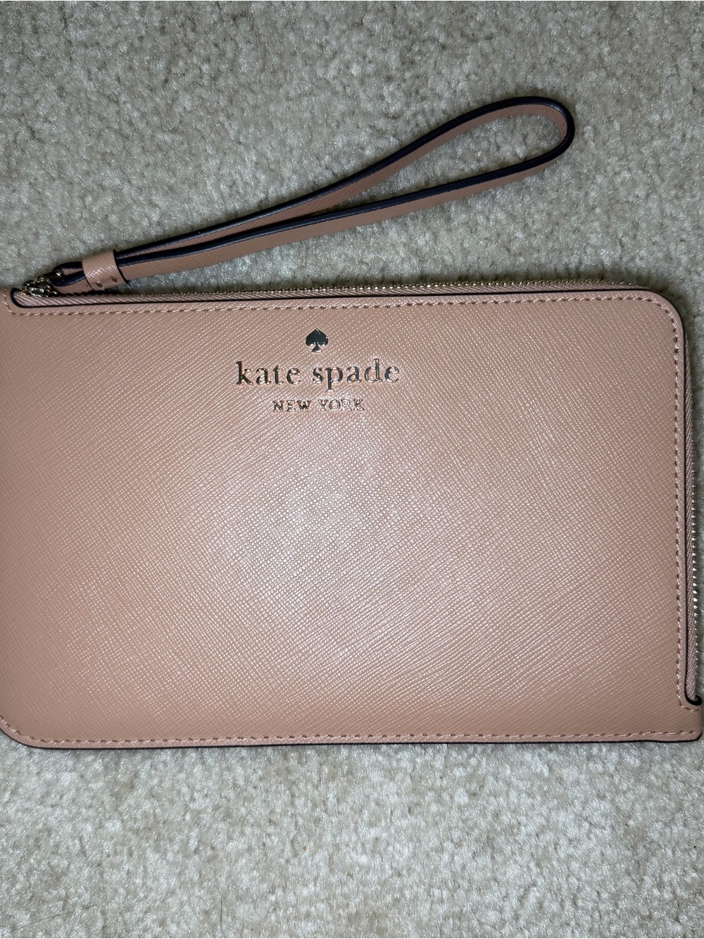 Kate Spade New York Lucy blush pink L-zip wristlet card wallet saffiano leather